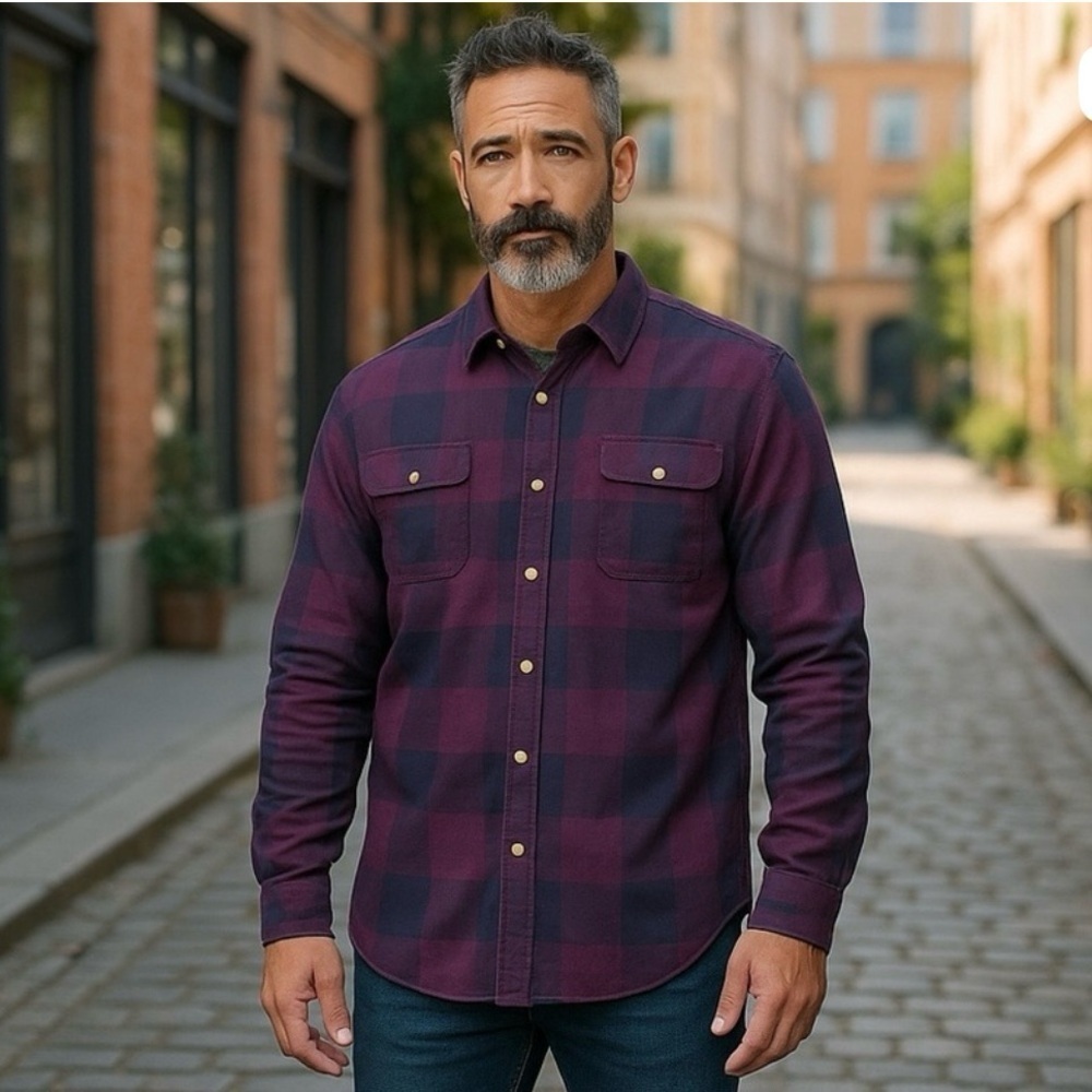 NAUTICA Men’s Long Sleeve Casual Button Down Shirt XL Plum/Blue Color Plaid